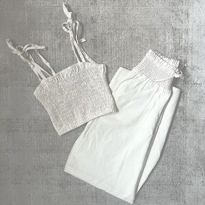 KRISA Smocked Top and Wide-leg Pant Set in Cream